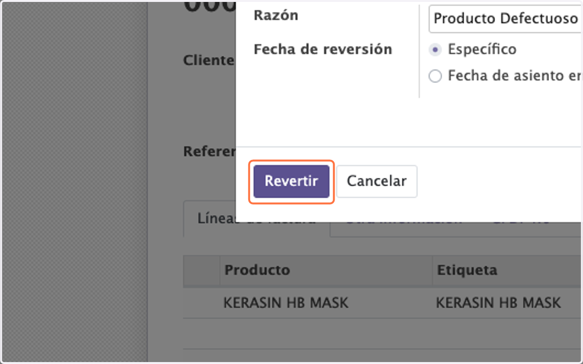 Verificamos los datos y damos click on Revertir