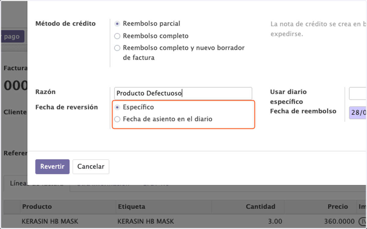 Modificamos si usaremos la fecha por default o requerimos alguna en especifico.