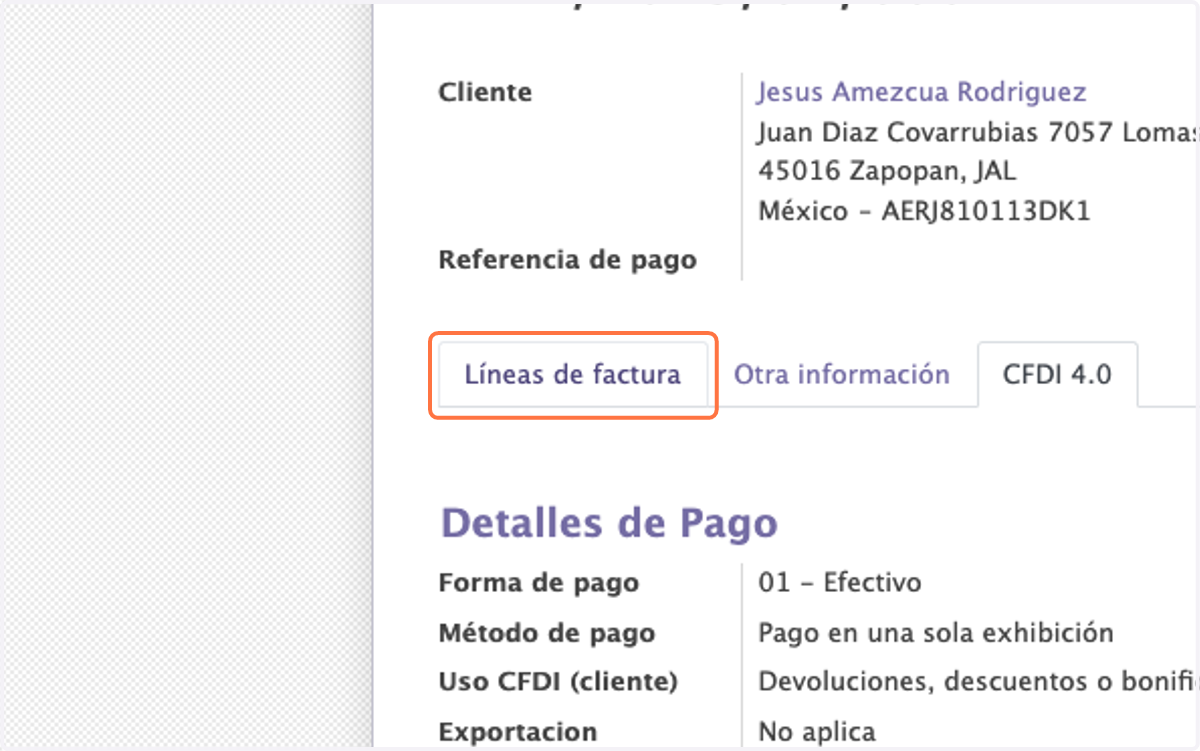 Regresamos a Líneas de factura