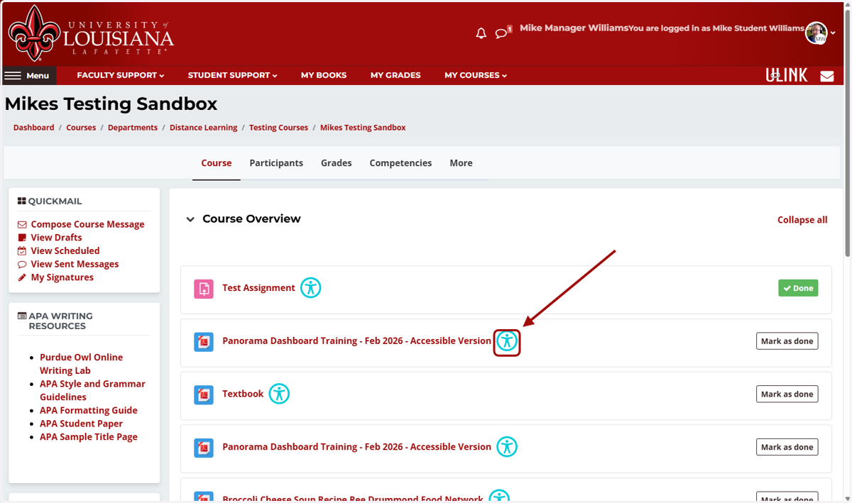 Click the Accessibility icon next to the name of the file in your Moodle course...