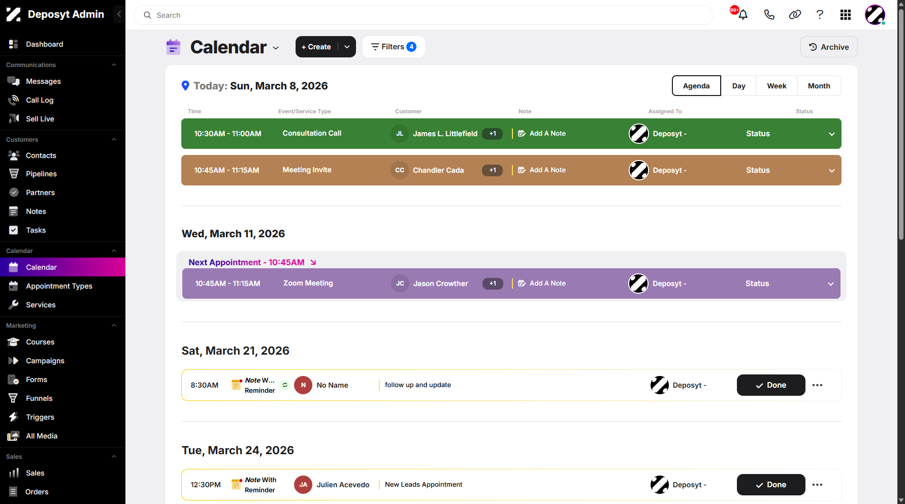Step 2: You will then be navigated to the Calendar tab. Calendar section is a central tool that helps users schedule and manage all appointments, meetings, and events in one place.