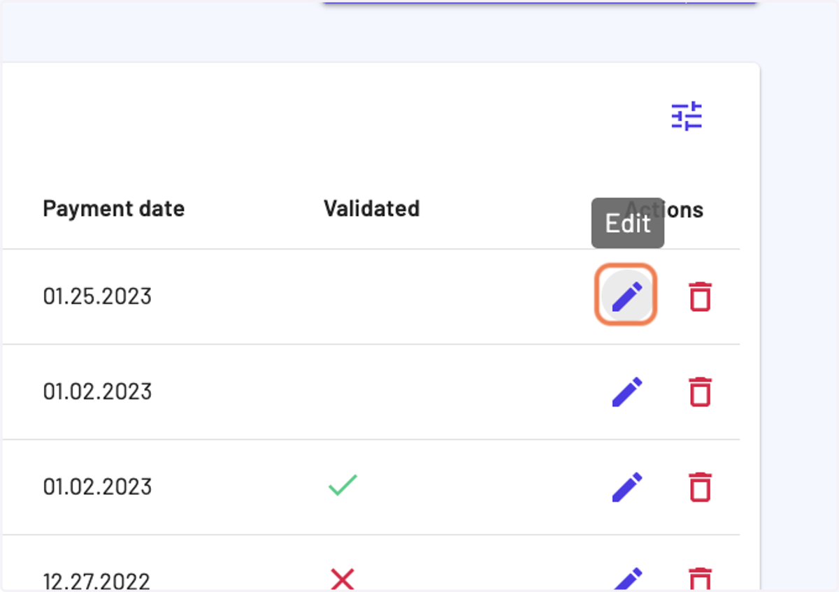 When you access the "Outgoing payments" page, click on "Edit" for the payment you want to edit