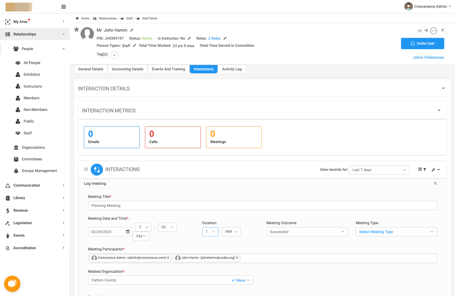 Click on Select Meeting Type to add or create a meeting type