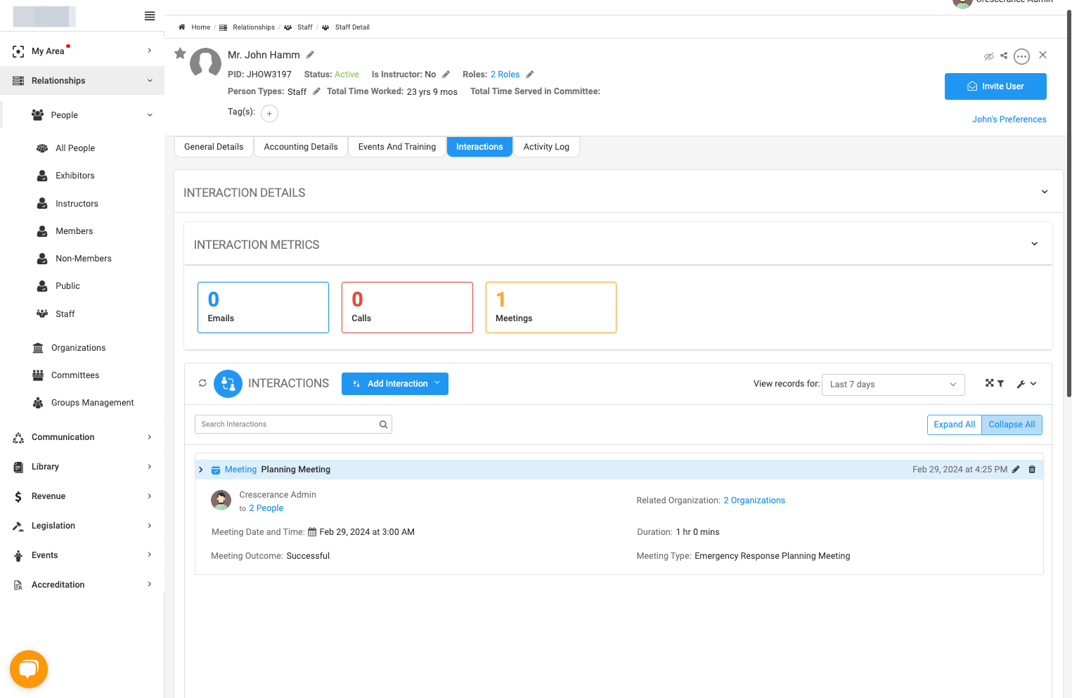 Now you will see 1 meeting in the metrics bar