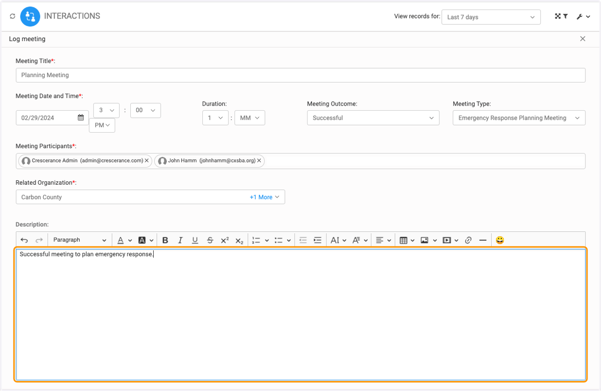 Type any description in the text editor box