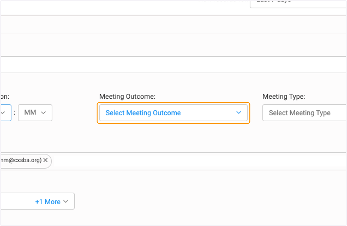 Click on Select Meeting Outcome to enter the correct outcome or add a new one