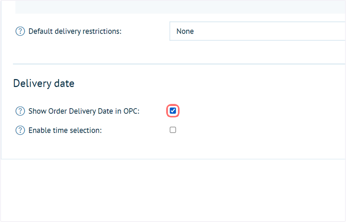 Check Show Order Delivery Date in OPC