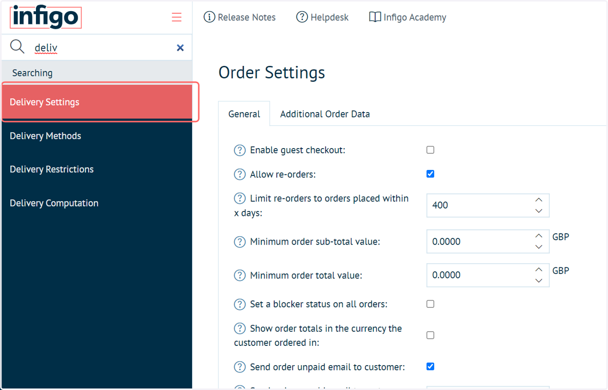 Navigate to Delivery Settings and the Delivery Date section