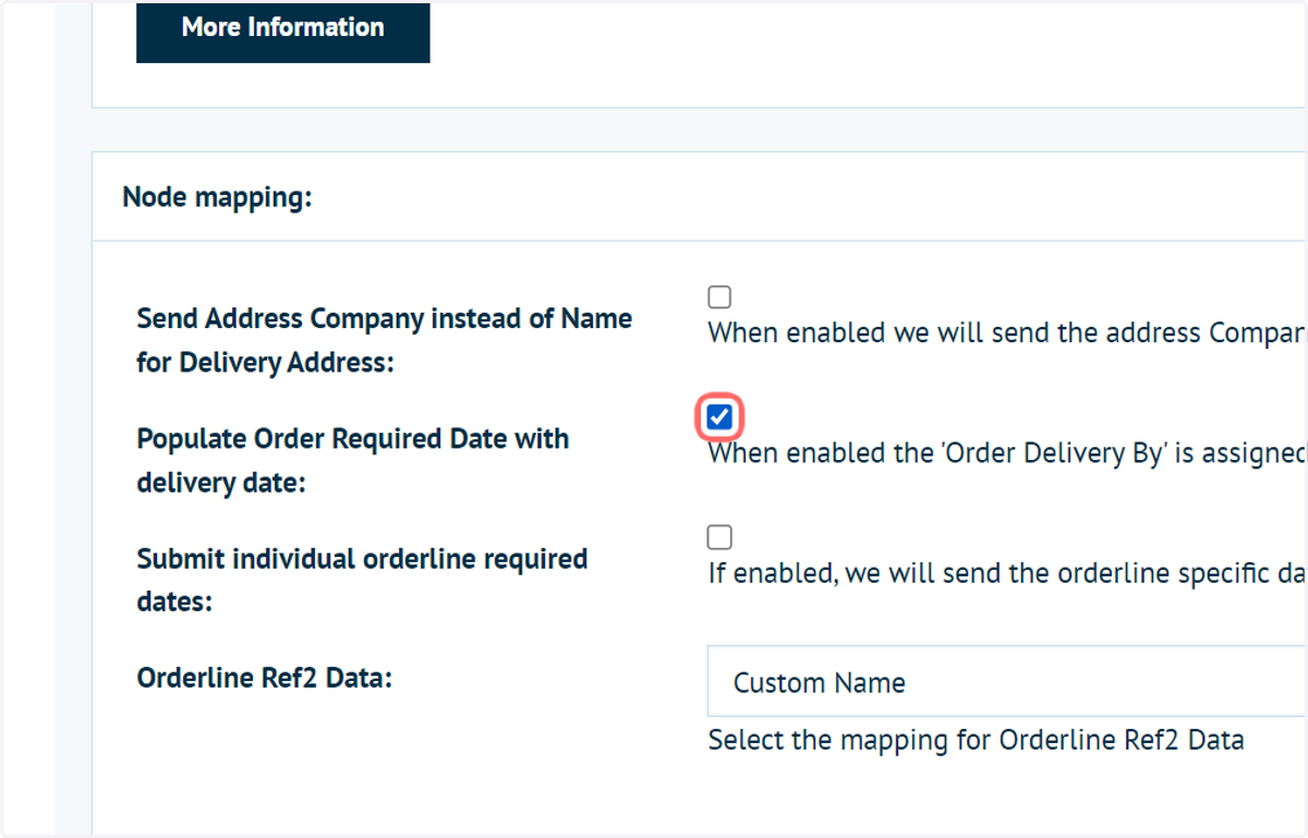 Check Populate Order Required Date with delivery date: