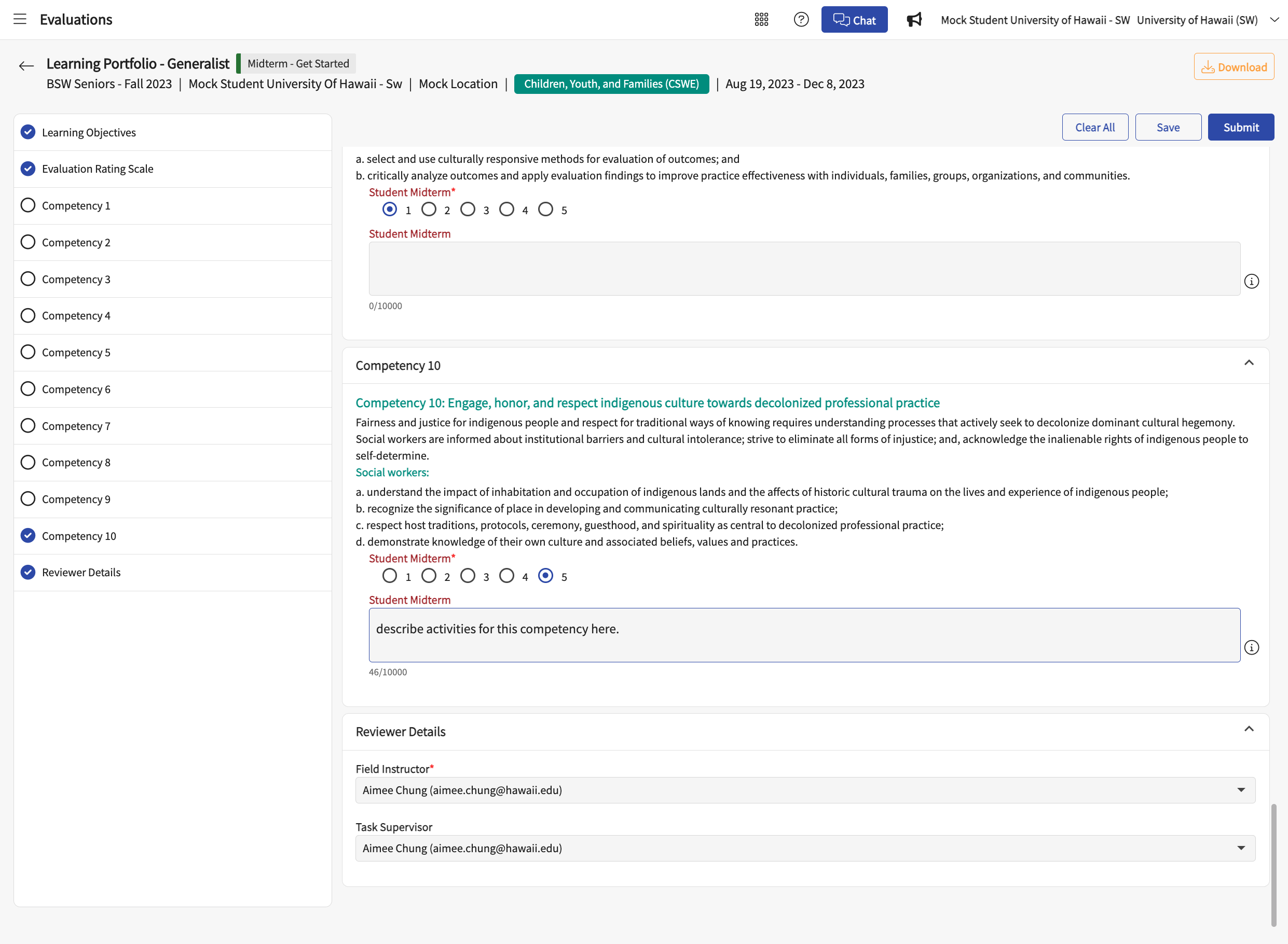 In each comment box, enter the activities you've done to support your rating. If you have a low rating, explain why and describe your plan to do improve.