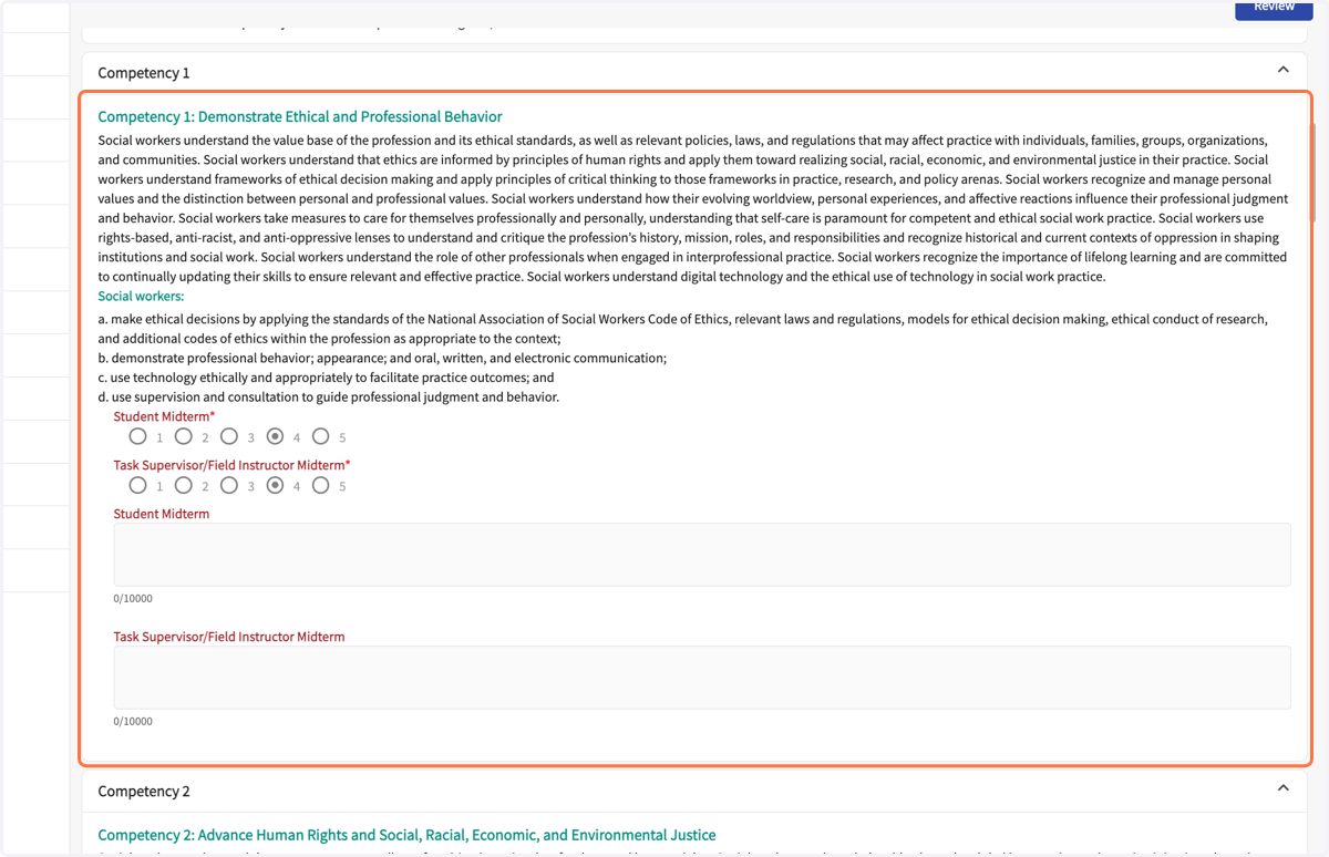 Review the FI's ratings and comments for all the Competencies.