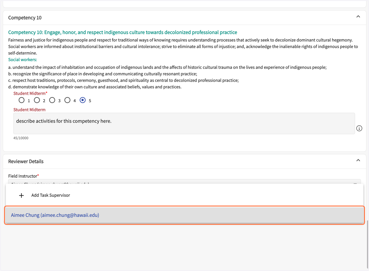 Select your Task (aka Site) Supervisor from the drop down.