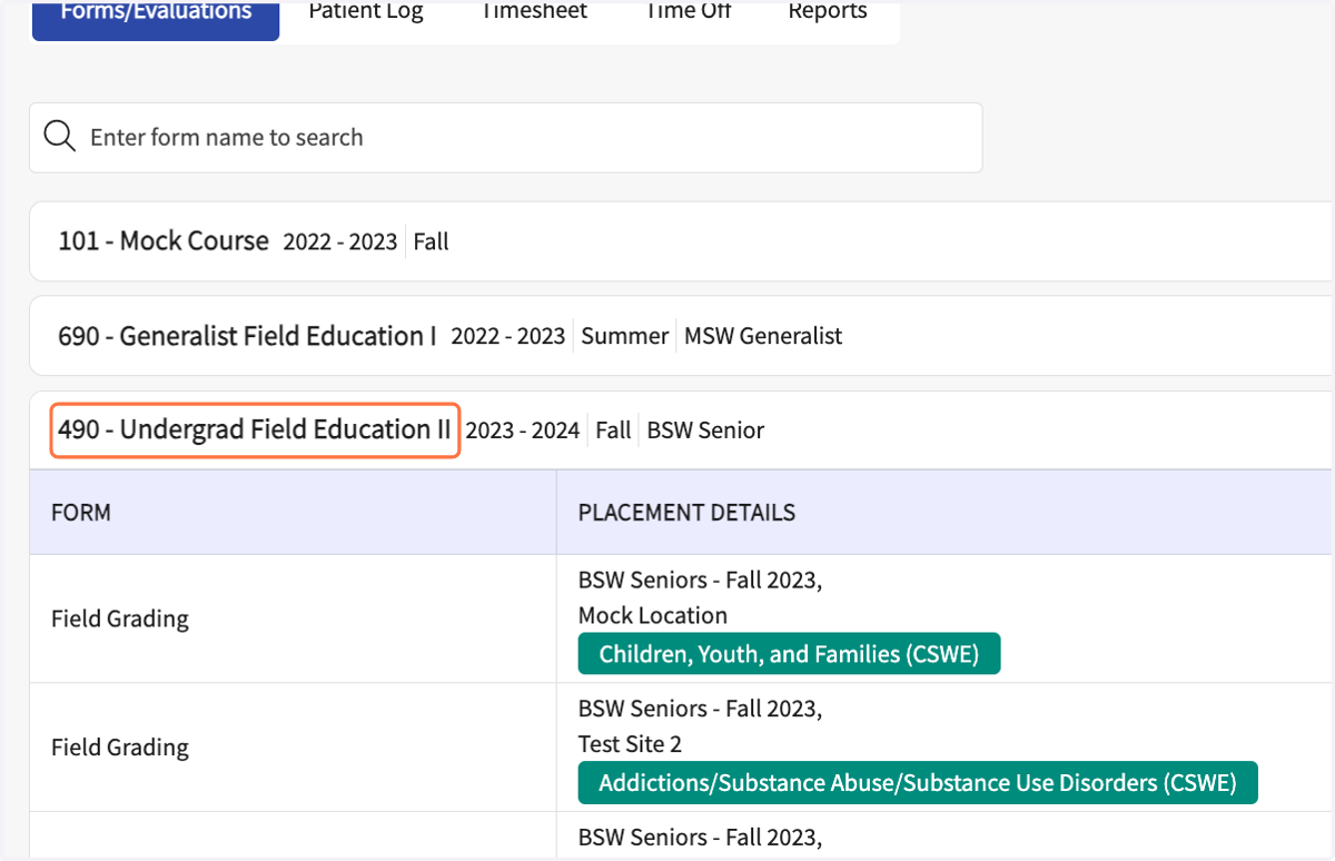 Click on your field course name.