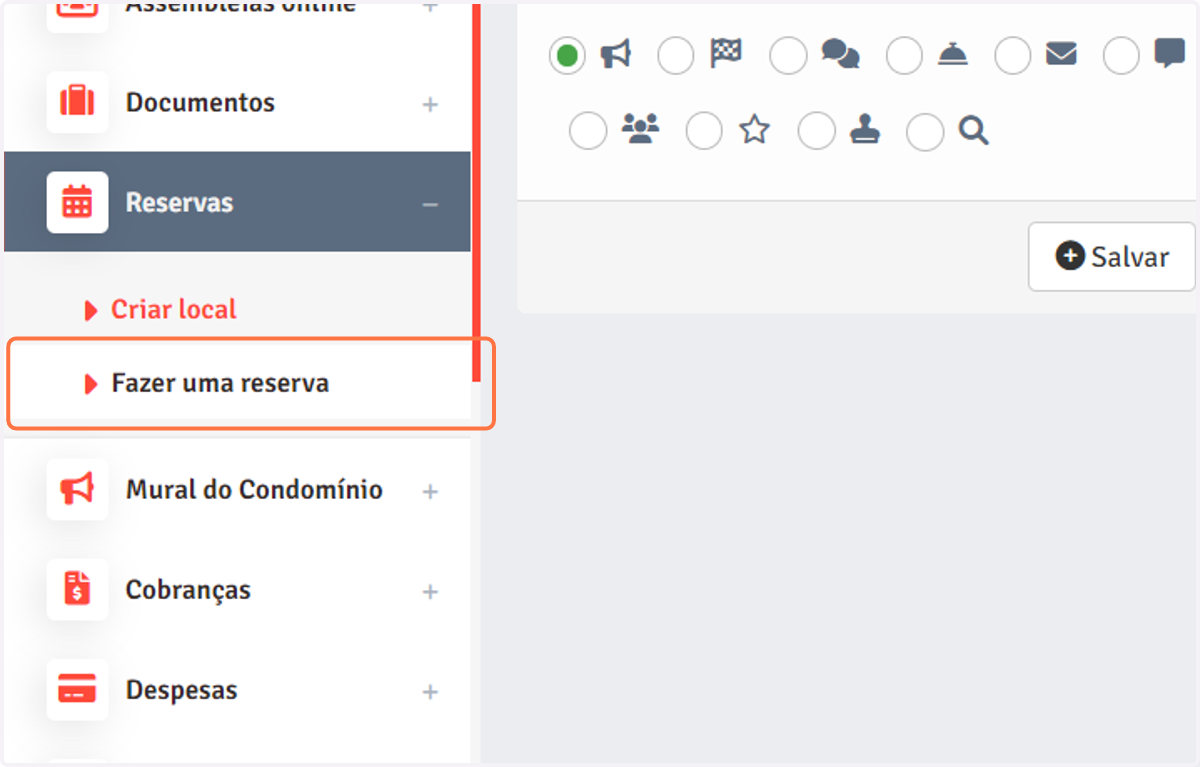 Para fazer novas reservas, clique no submenu "Fazer uma reserva".