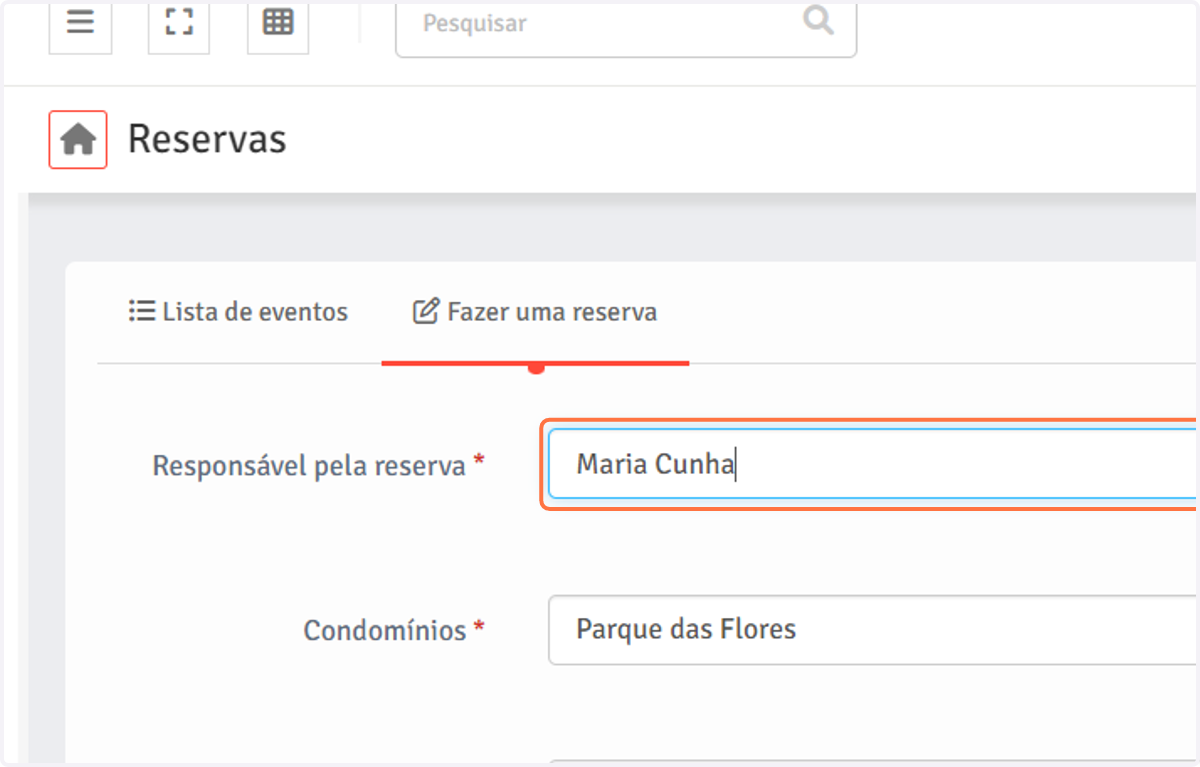 Na página que abrir, digite o nome do responsável pela reserva.