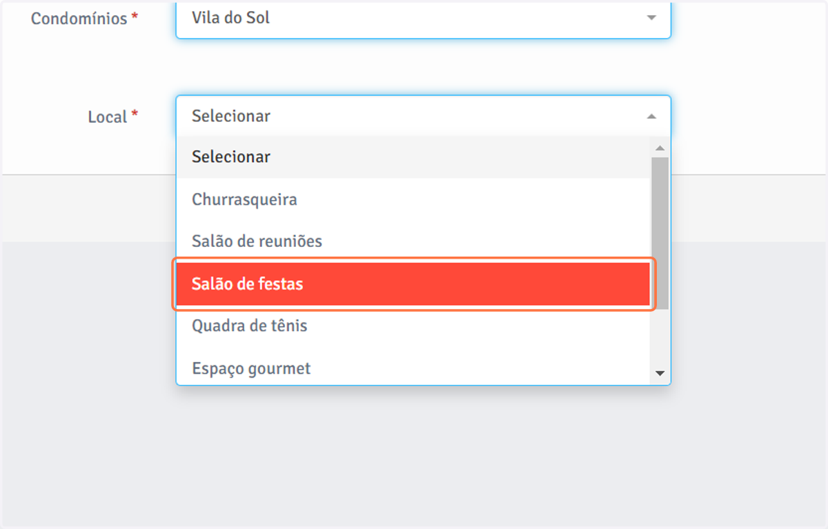 Escolha o local que será reservado.