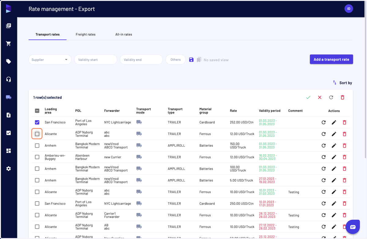 Select the rates you want to validate or invalidate