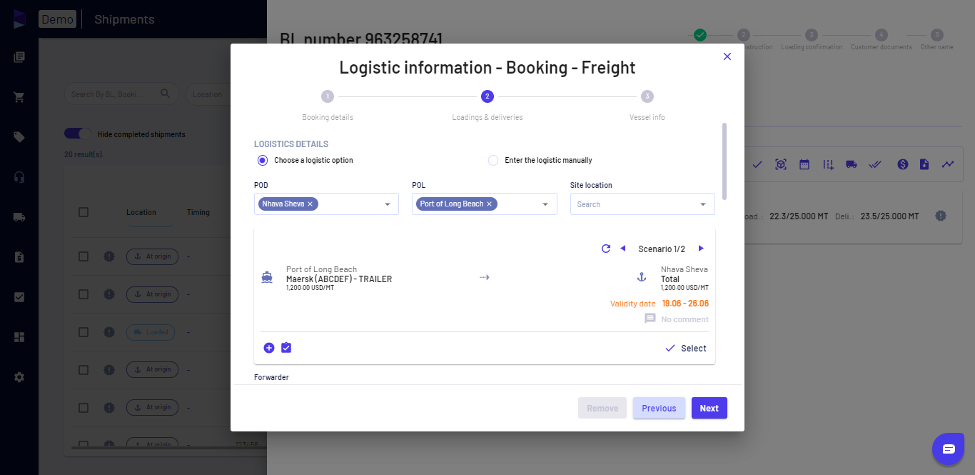 Go to "Choose a logistics option"