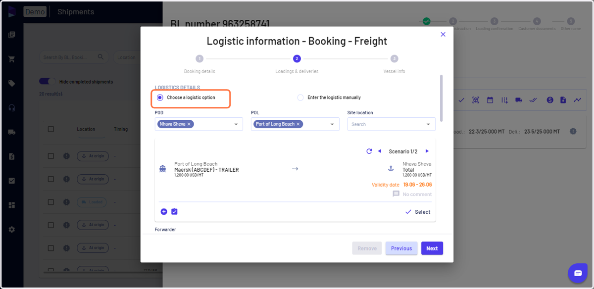 Go to "Choose a logistics option"