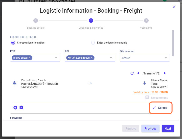 Look for the freight and select the one you would like to use