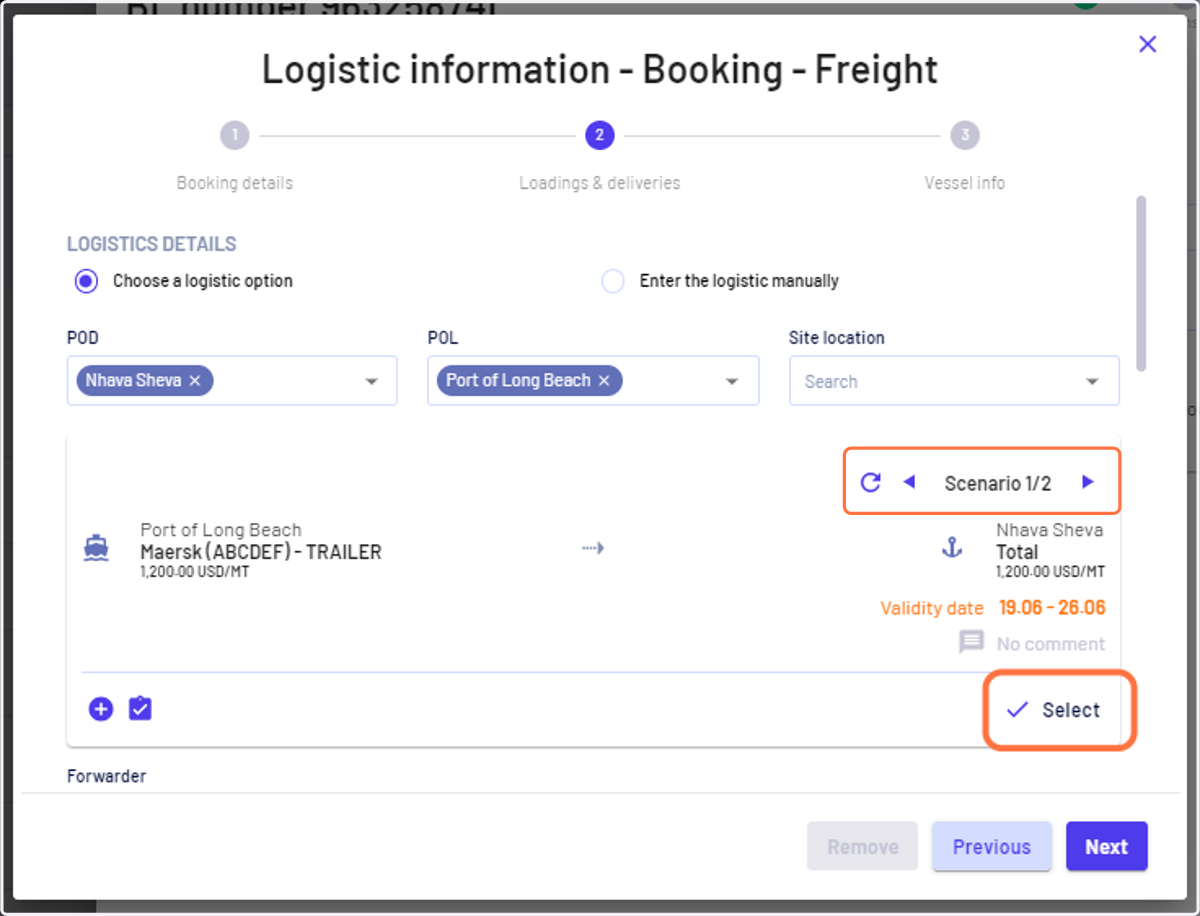 Look for the freight and select the one you would like to use