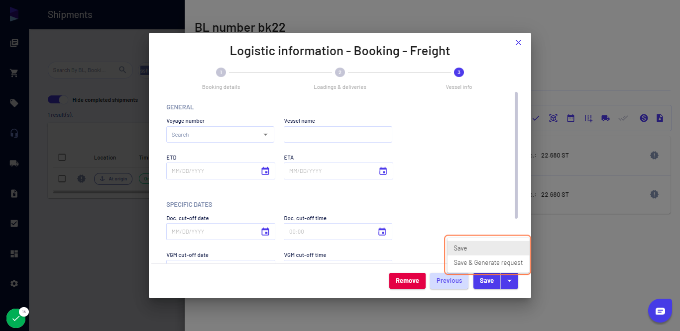 Click on "Save" or "Save & Generate request"