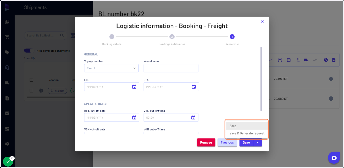Click on "Save" or "Save & Generate request"