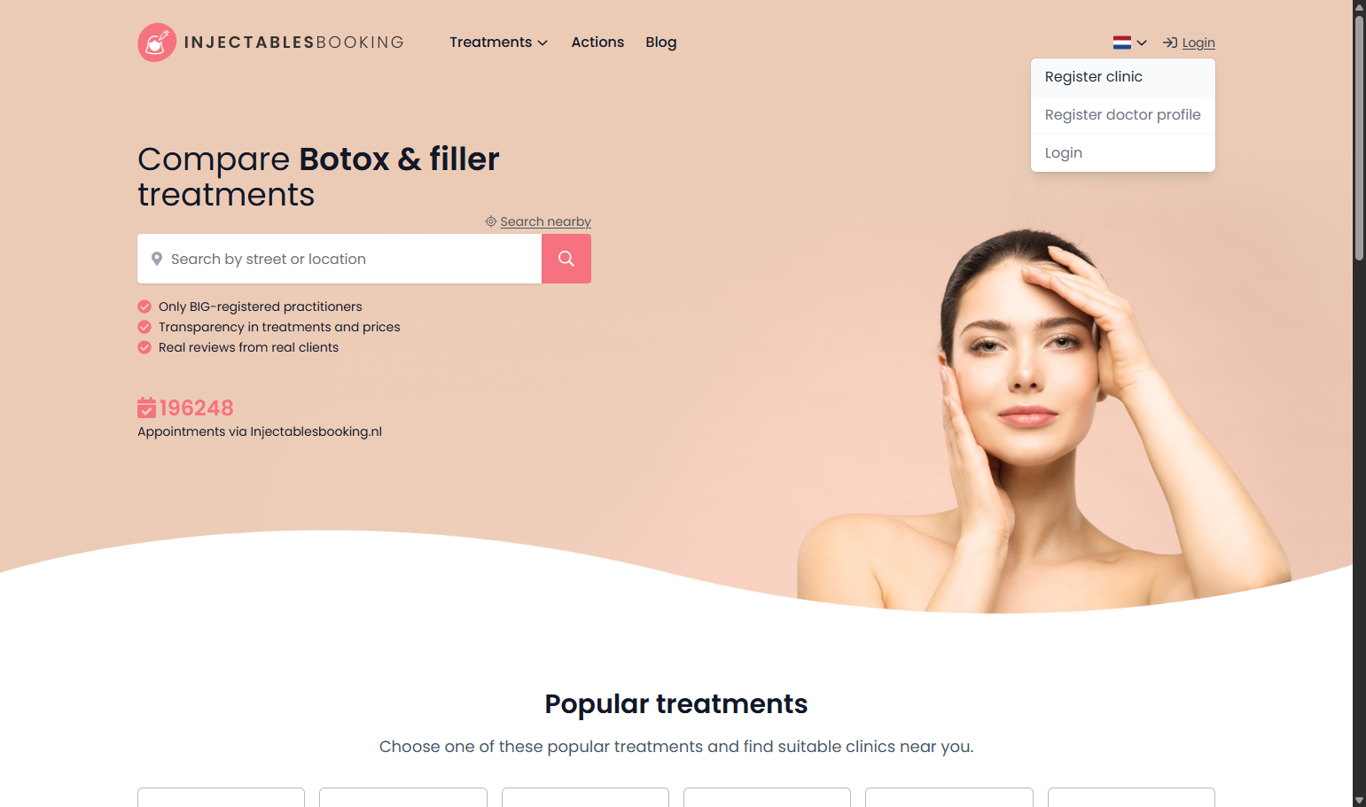 Click on 'Register clinic'. Klik op 'Kliniek registreren'.