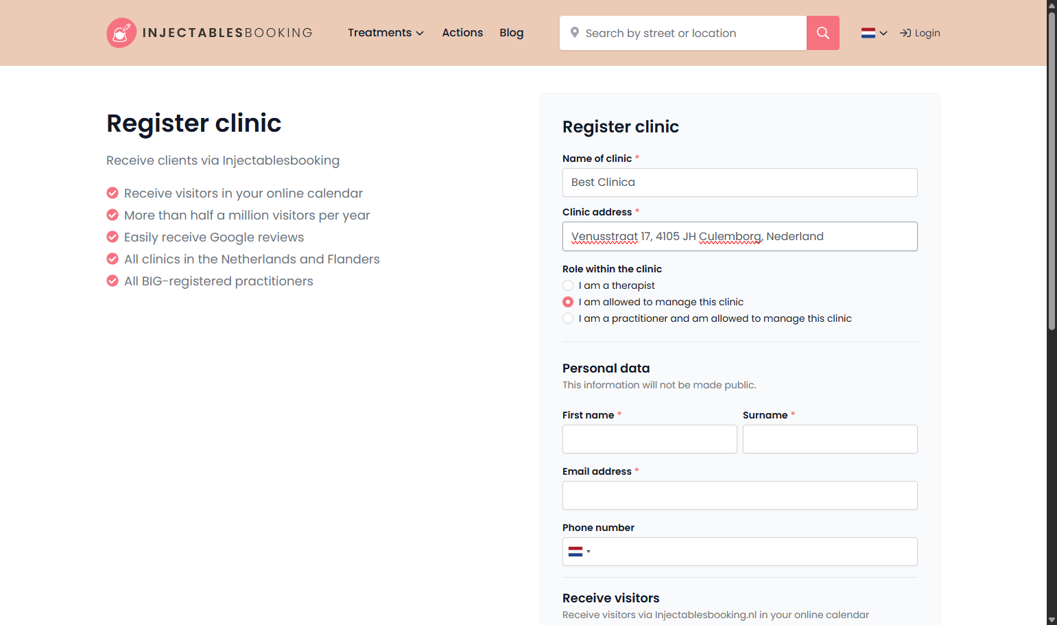 Under 'Role within the clinic' Onder 'Rol binnen de kliniek