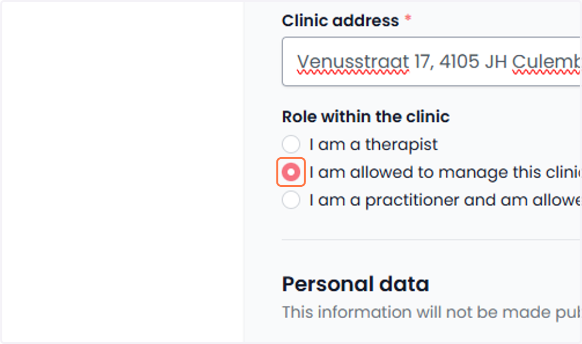 Under 'Role within the clinic' Onder 'Rol binnen de kliniek