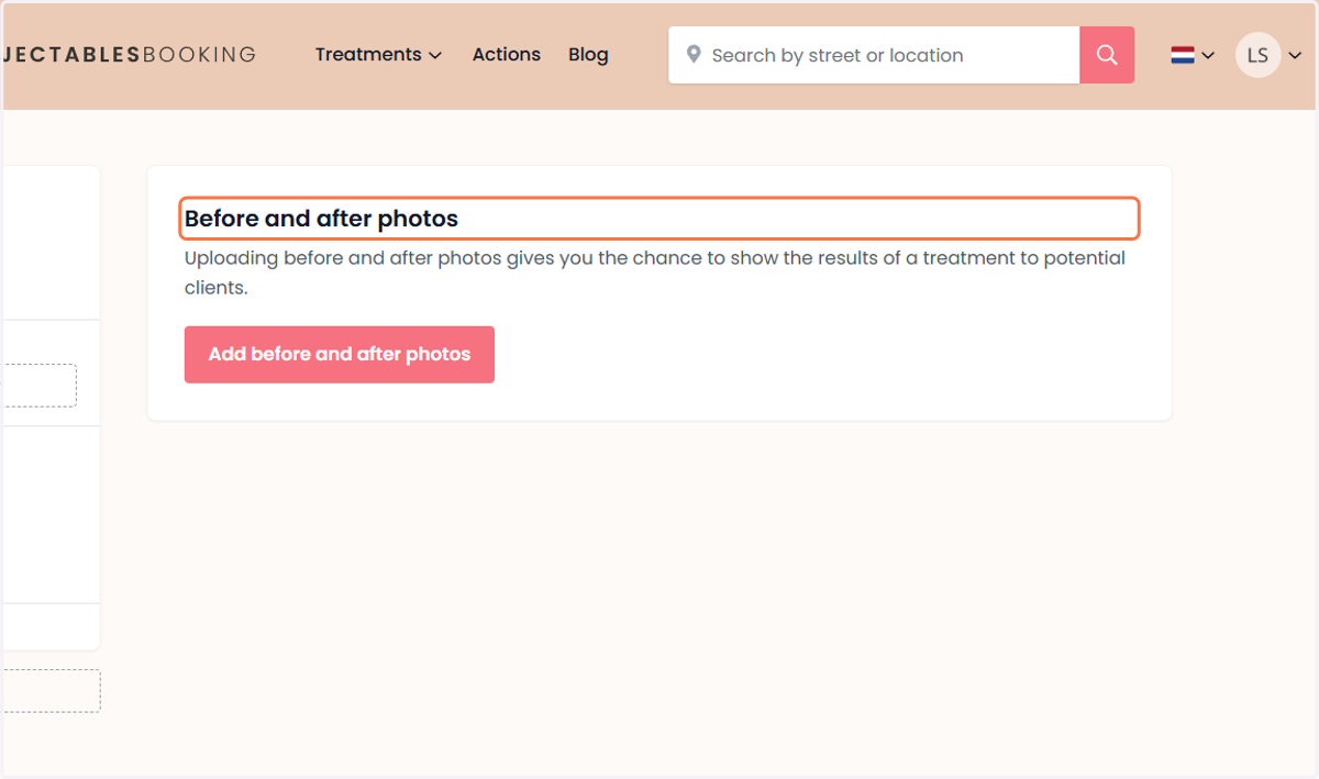 Click on ‘Before and After Photos’. Klik op ‘Voor- en nafoto’s’.