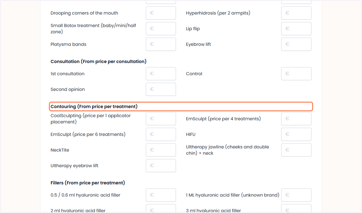 Under Contouring (Starting Price per Treatment) Onder Contouring (vanaf prijs per behandeling)