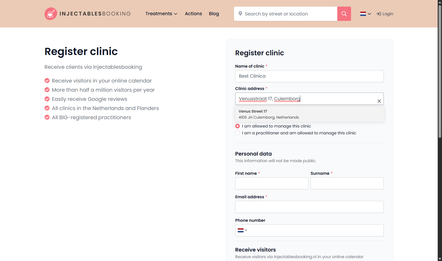 For the clinic address Klik op het kliniekadres.