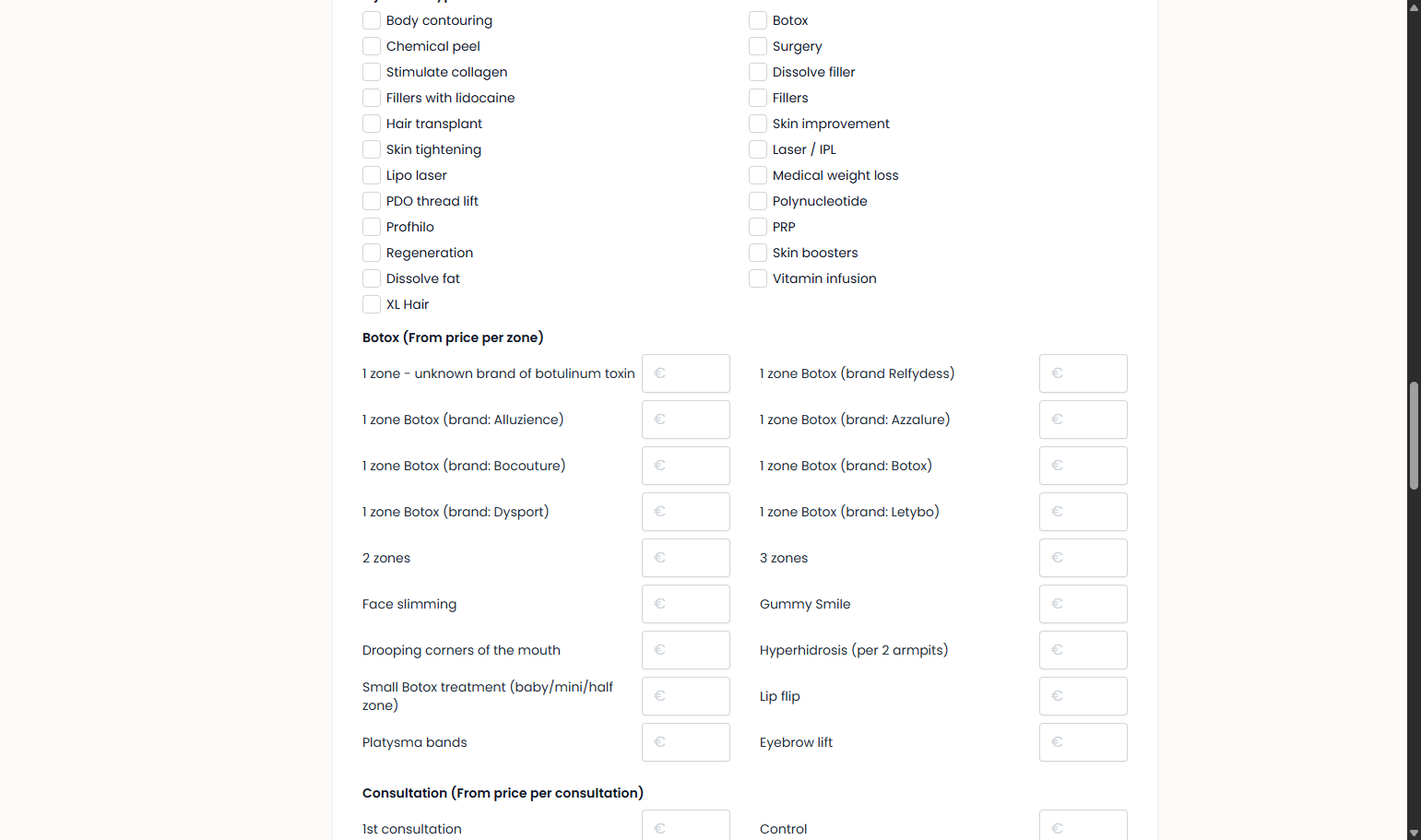 For Botox (starting price per zone) Voor Botox (vanaf prijs per zone)