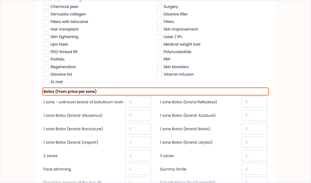 For Botox (starting price per zone) Voor Botox (vanaf prijs per zone)