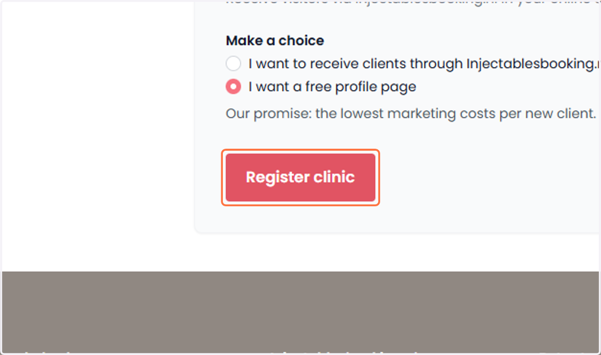 Click on 'Register clinic' after you have made your choice. Klik op 'Kliniek registreren' nadat u uw keuze heeft gemaakt.