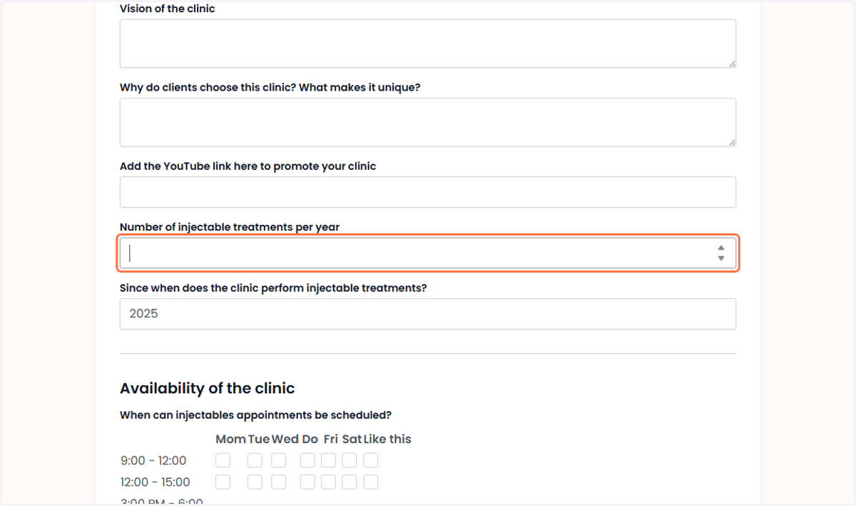 Specify the number of treatments performed per year. Geef het aantal behandelingen per jaar op