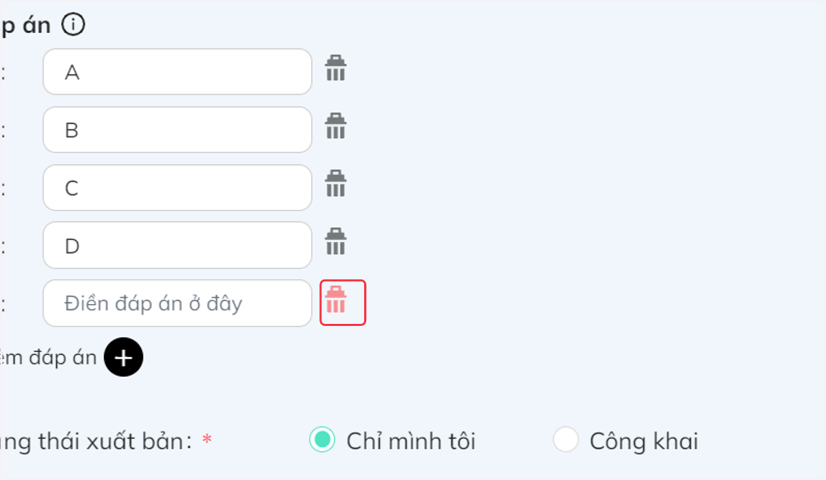 Nhấn vào biểu tượng thùng rác để xóa ô không cần dùng