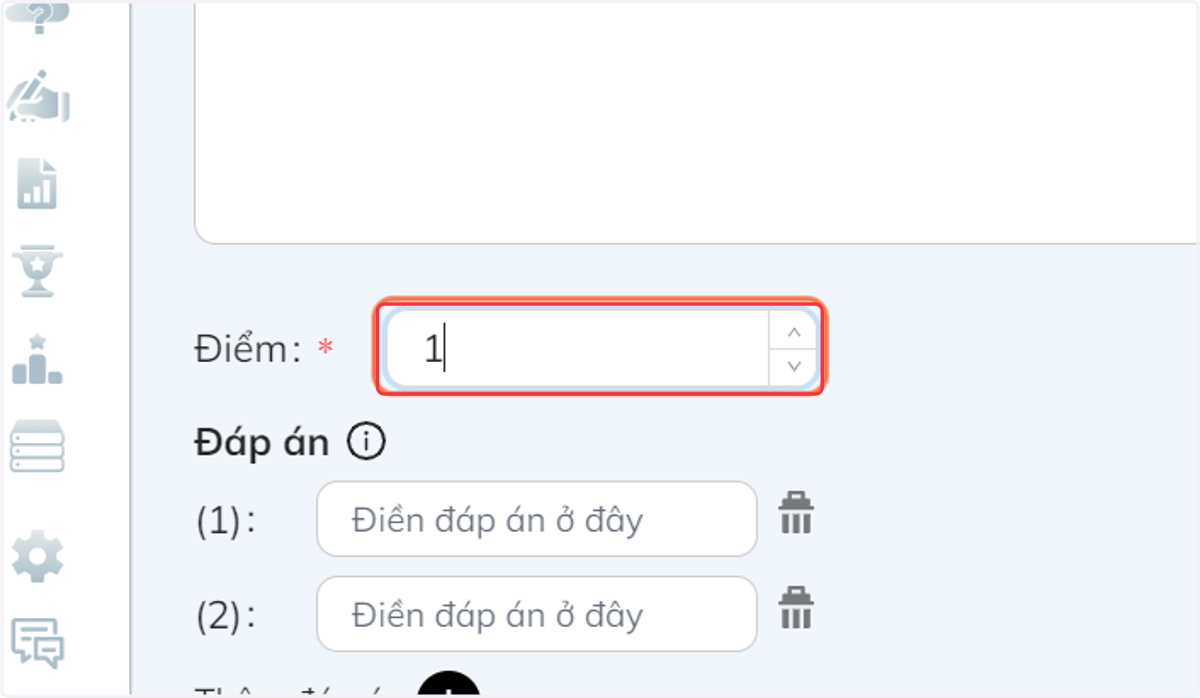Tại khung "Điểm", nhập điểm
