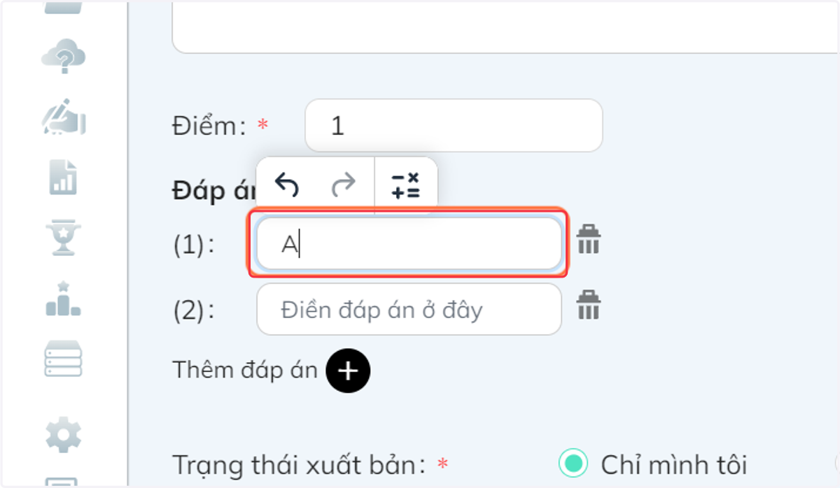 Nhập đáp án vào khung