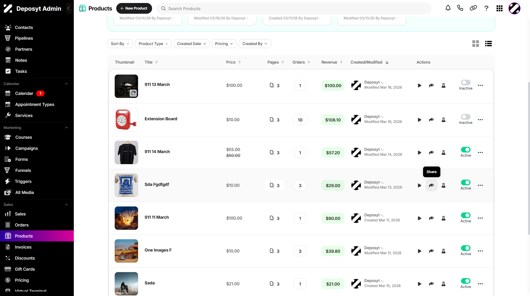 Step 3: Scroll down and select a product. Once selected, click the Share icon to proceed.