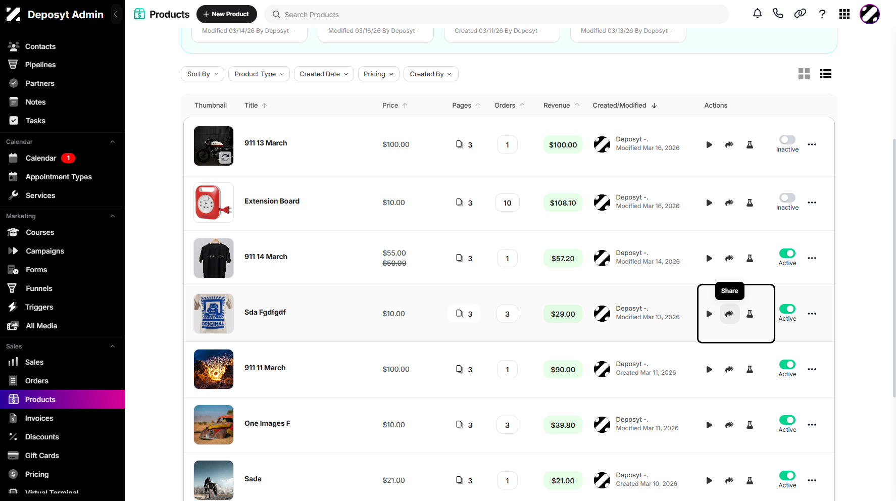 Step 3: Scroll down and select a product. Once selected, click the Share icon to proceed.