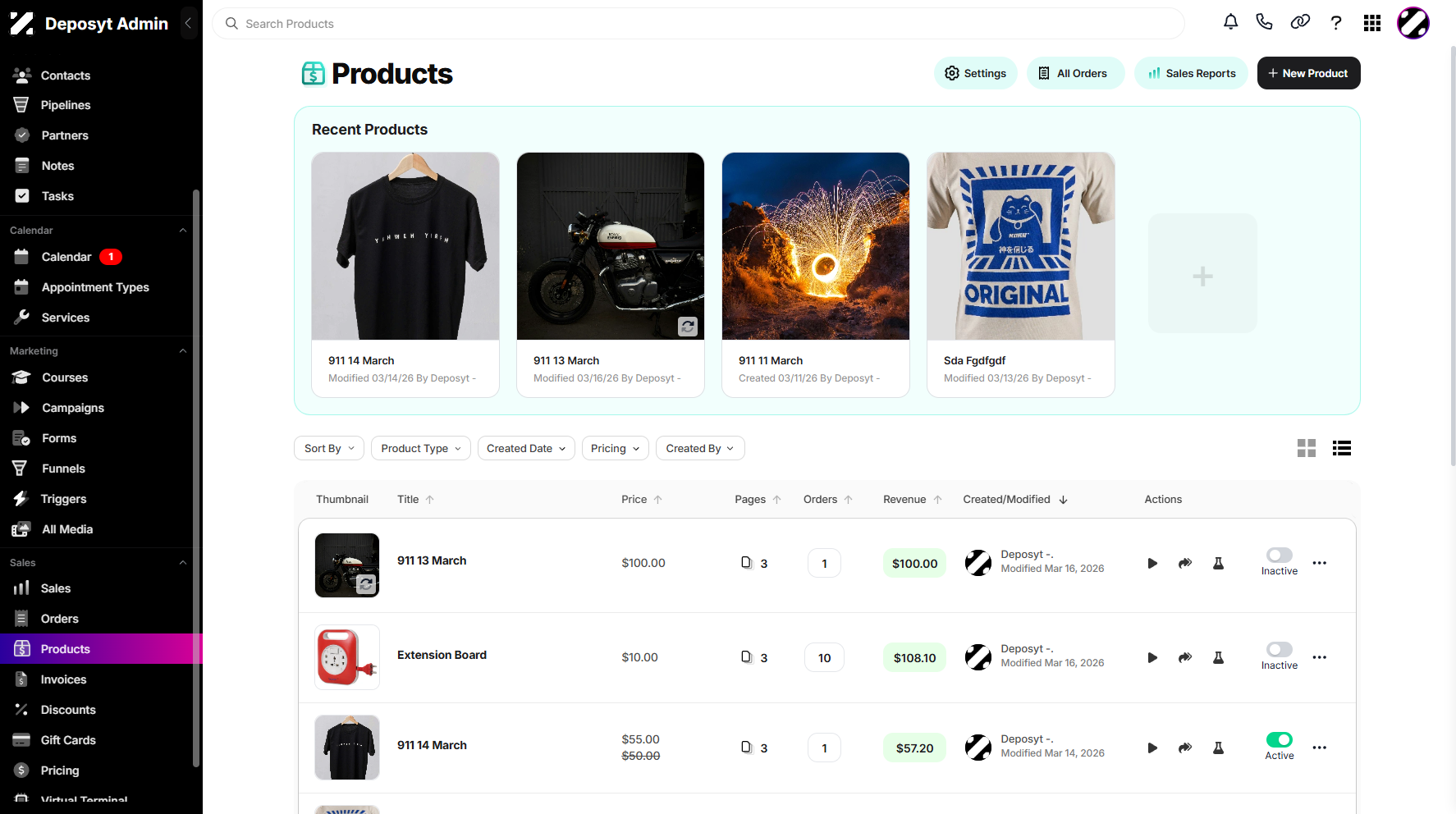 Step 1: On your Dashboard, scroll down to the Sales section and click on Products.