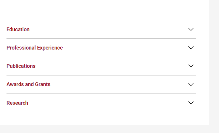 The accordion fields are located at the bottom of your faculty profile.