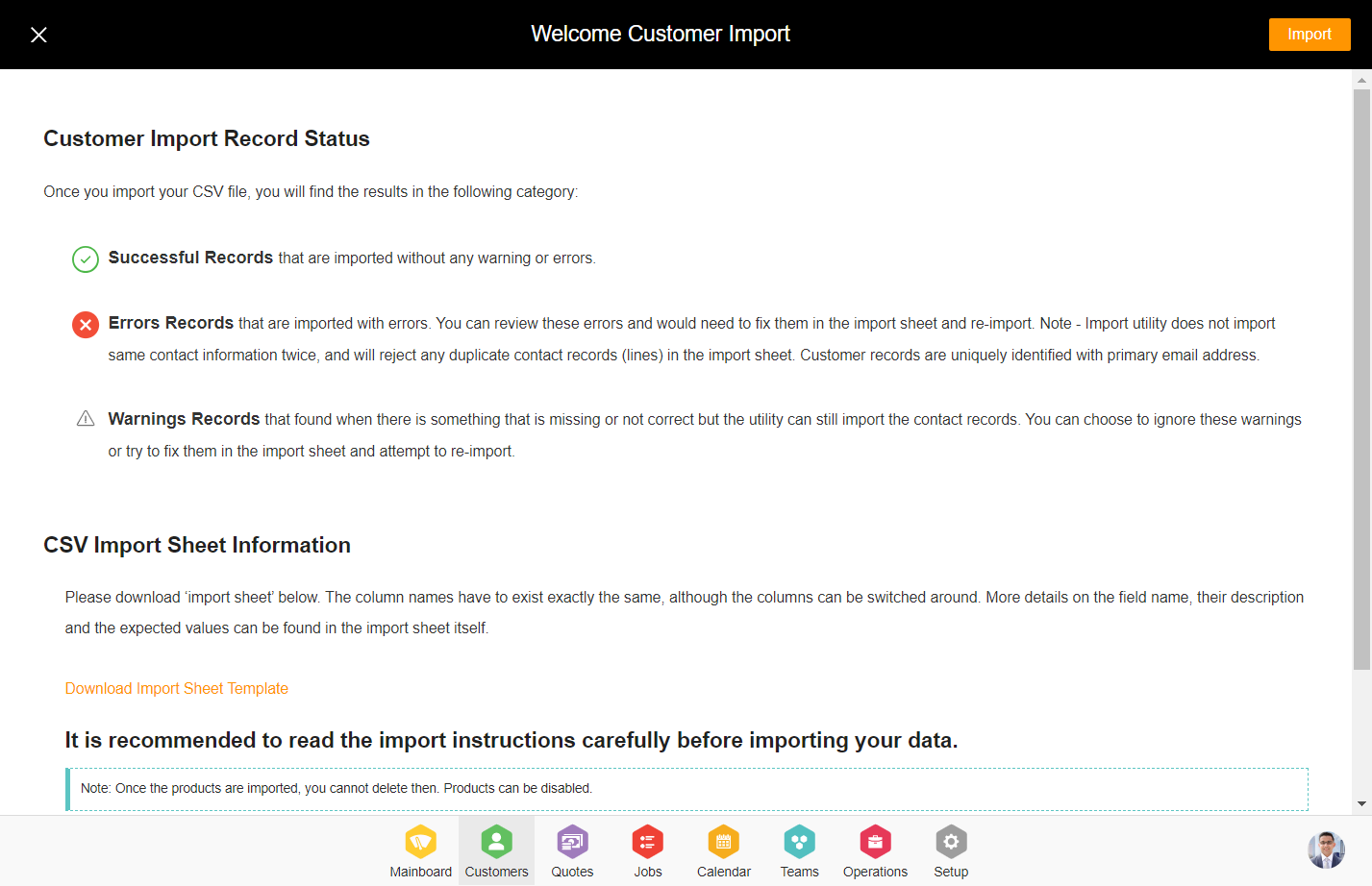 Click on Download Import Sheet Template