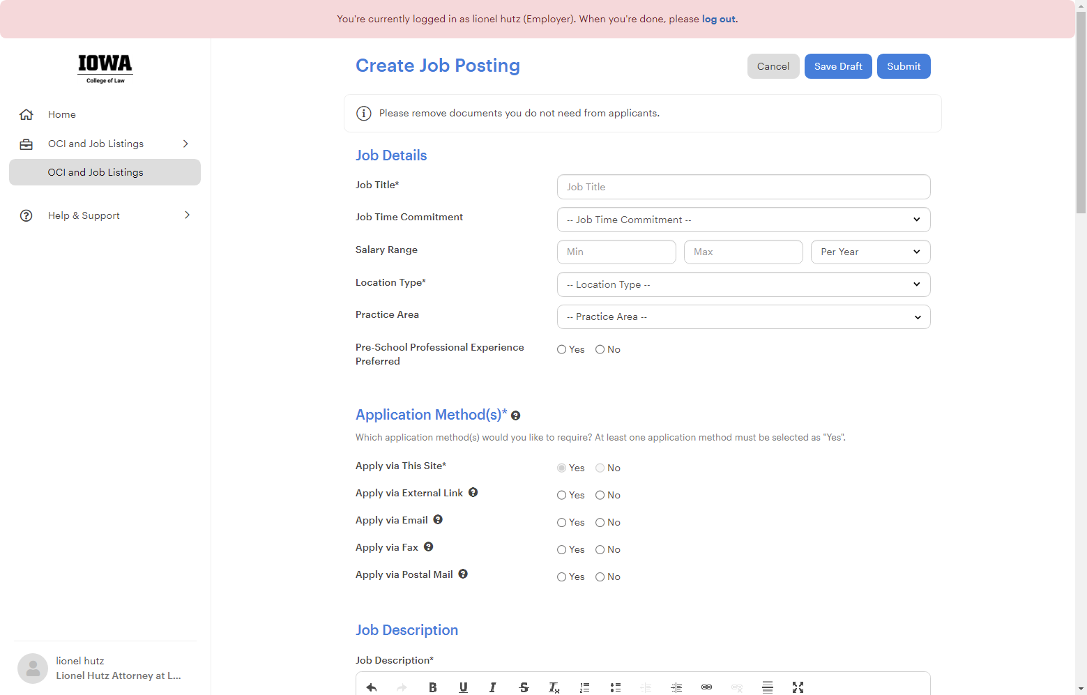 Complete the Job Posting information