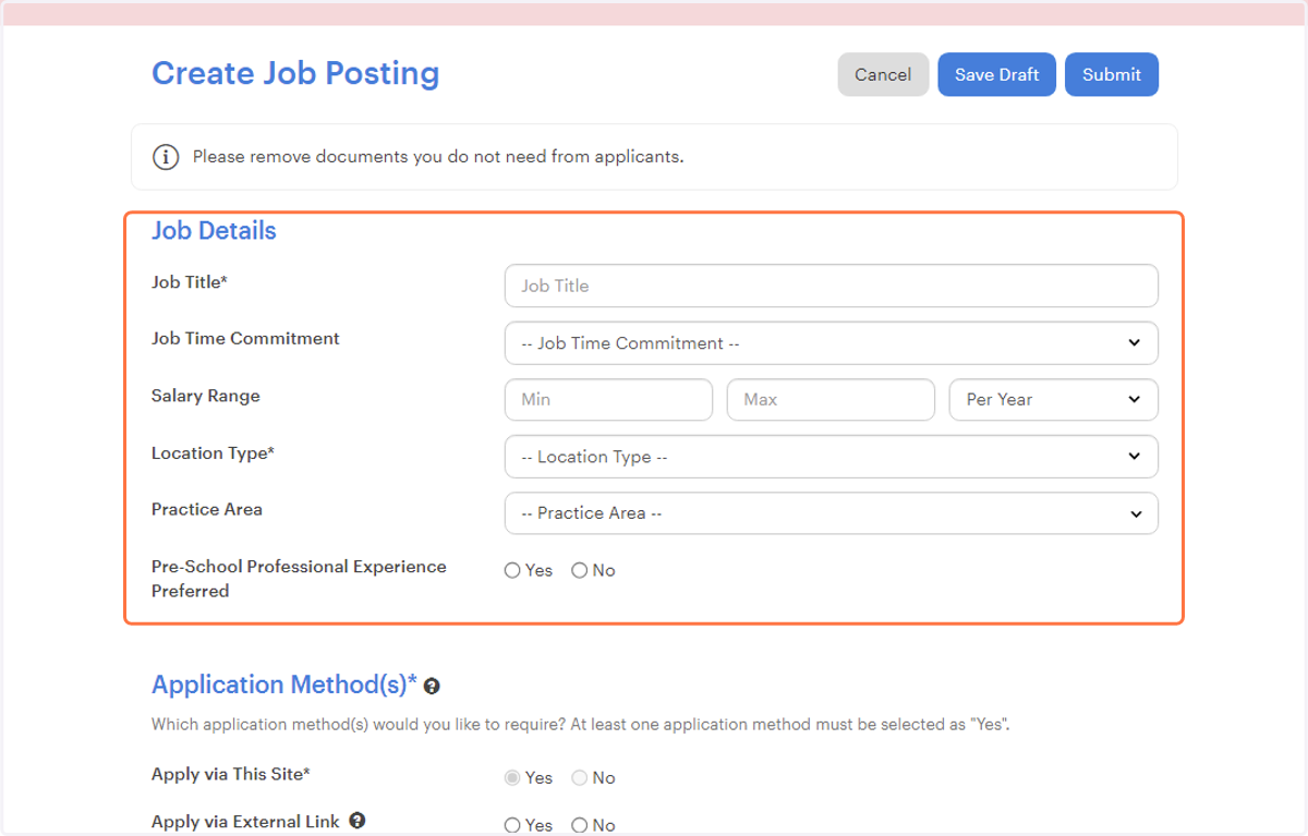 Complete the Job Posting information