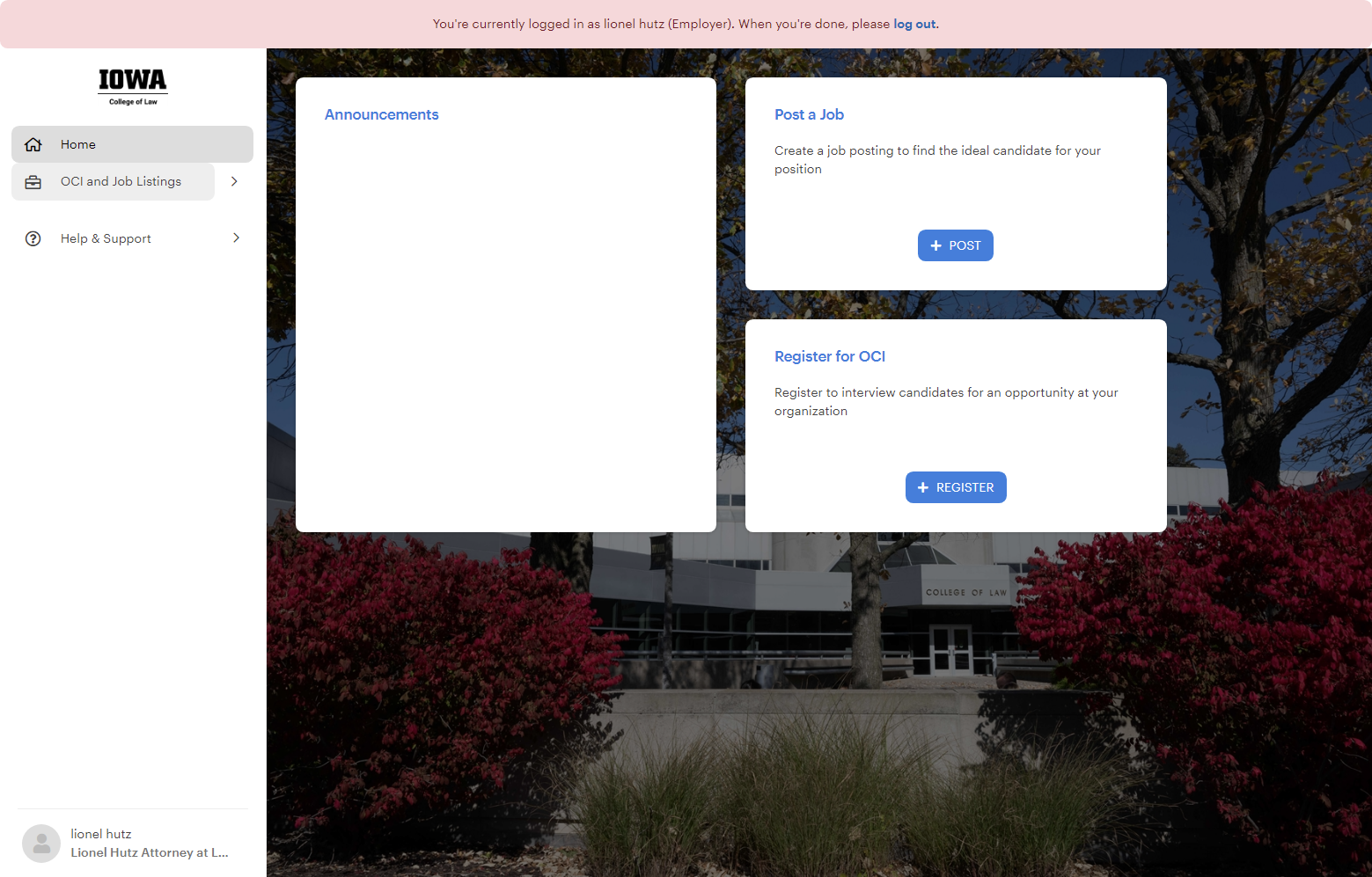 Click on OCI and Job Listings