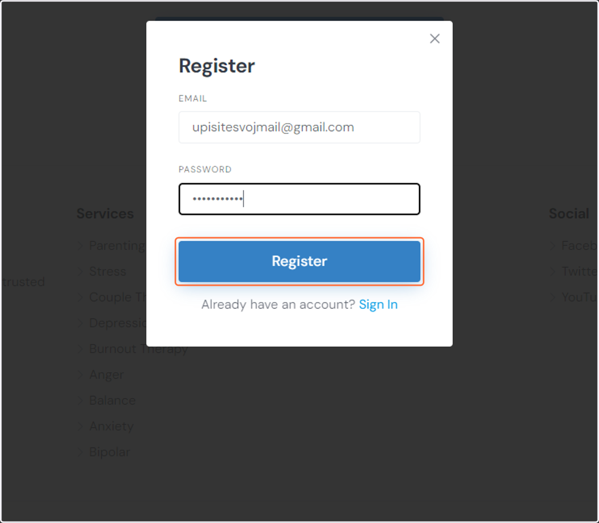 Click on Register