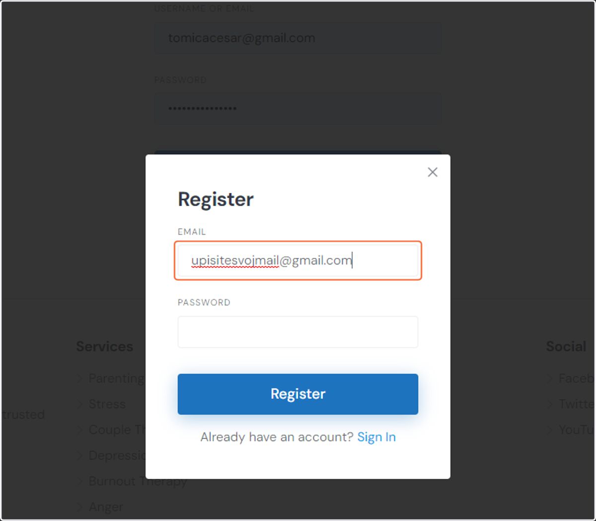 Type "upisitesvojmail@gmail.com"